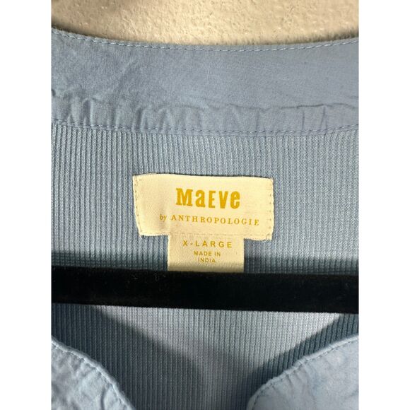 Maeve Anthropologie Blue Ribbed 3/4 Sleeve Placket Blouse Size XL - Picture 4 of 7